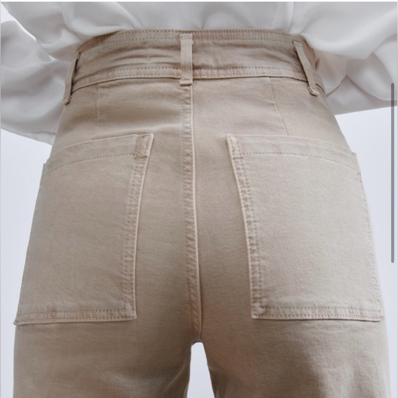 Zara marine straight tan jeans with raw hem size 10 - Picture 3 of 8